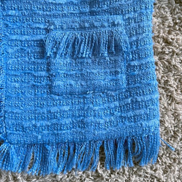 L'Agence Angelina Tweed Fringe Blazer in Riviera Blue in Size 8 Strong Shoulders - Picture 7 of 13